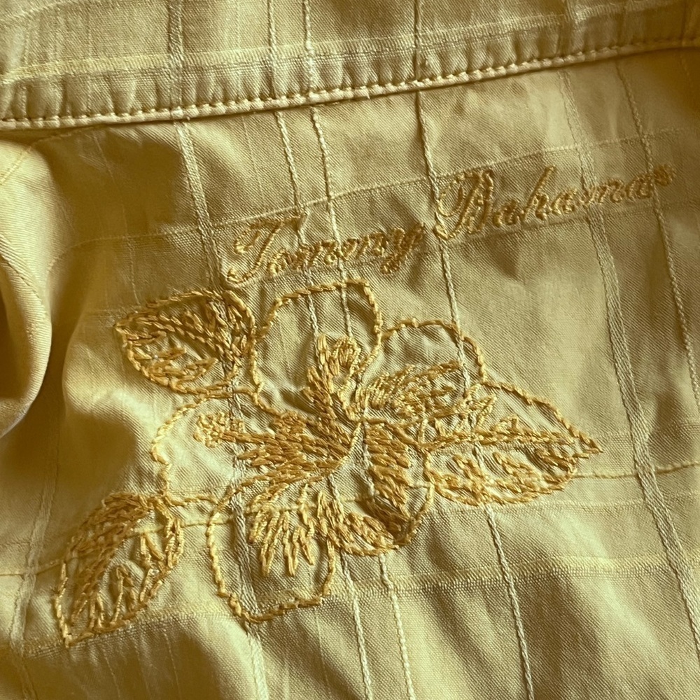 Tommy Bahama Mens Silk & Cotton Blend Yellow Shirt Hawaiian Tropical Size L - Picture 4 of 5